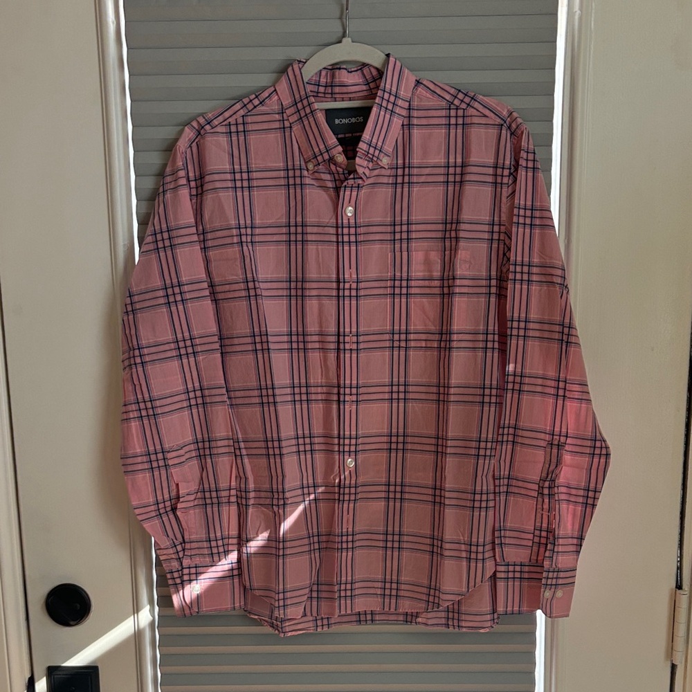 Bonobos Men's Casual Pink Checkered Shirt